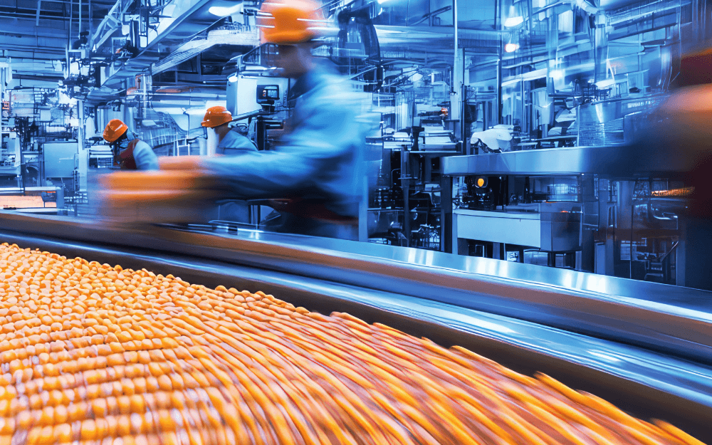motion image of people working in a food processing facility